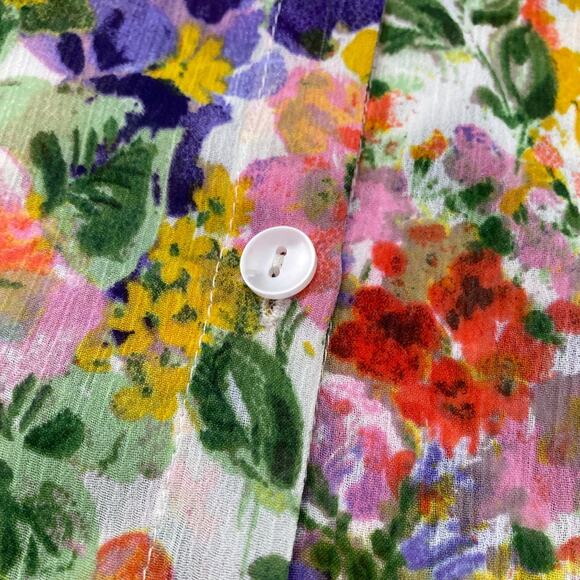 Norm Thompson Escape Ordinary Women Floral Sheer Blouse Top Button M Boho Hi Low - Picture 7 of 14